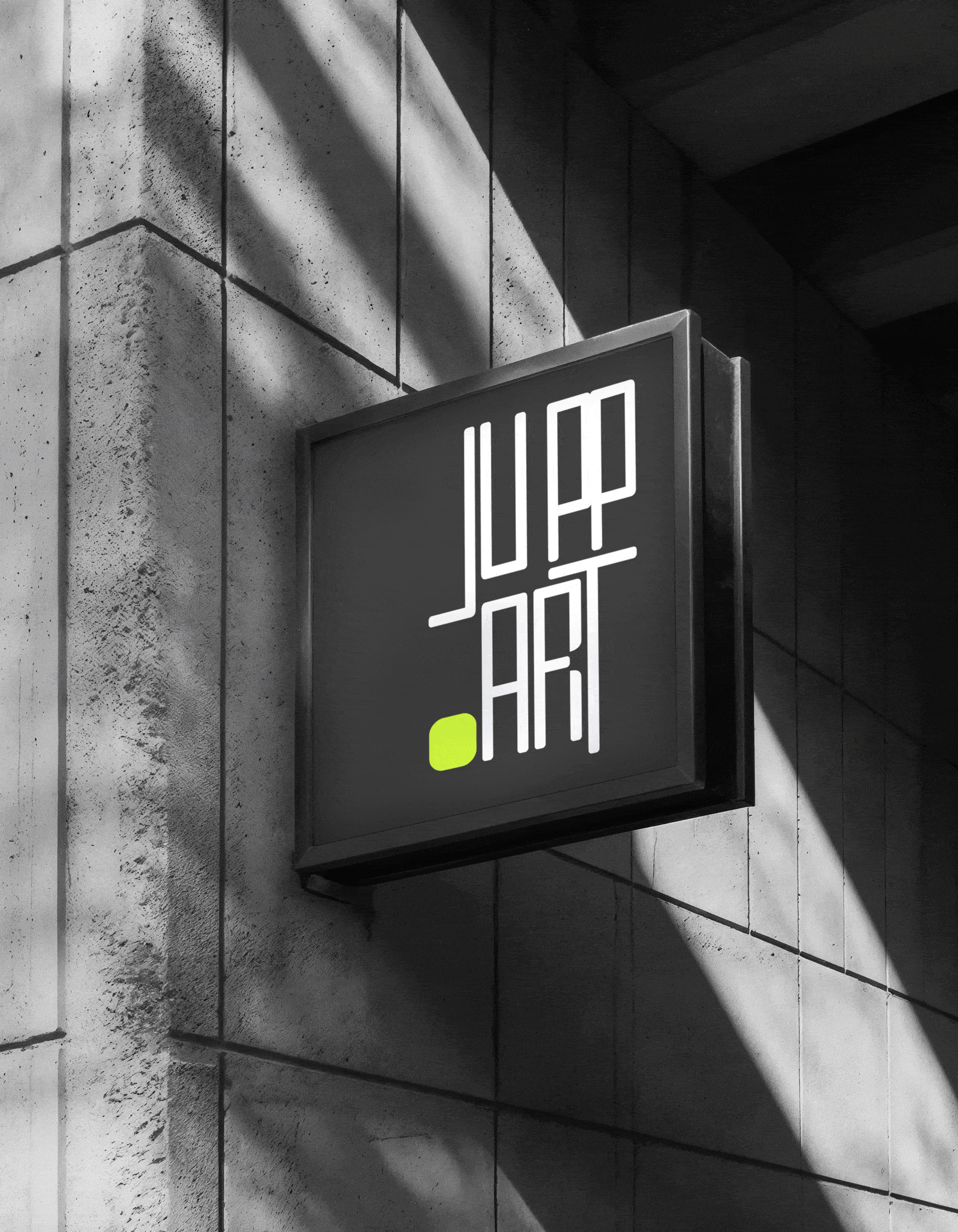 jupp.art logo design brand identity system geometric monochrome with lime green accent